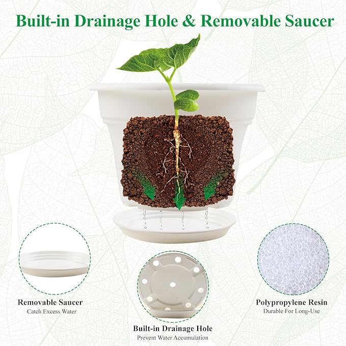13 Inch Plastic-Flower-Pot-for-Indoor-Plants, 4 Pack Large Outdoor Planter Pot - Image 4
