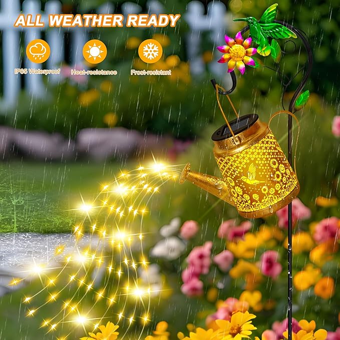 Hummingbird Solar Watering Can Lights, Outdoor Waterproof Garden Lanterns - Image 4