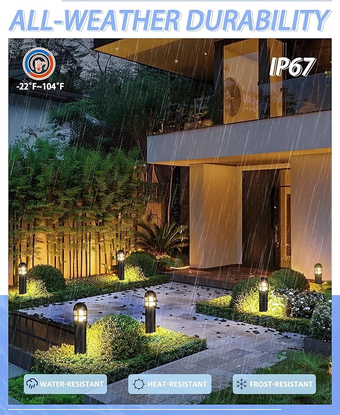 2 Pack 12V LED Bollard Pathway Lights, High Brightness 200LM, IP67 Waterproof - Image 6