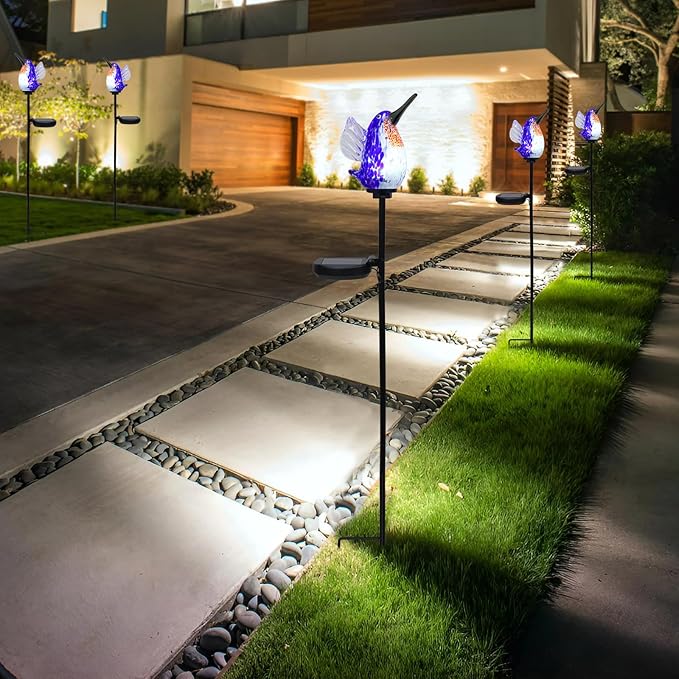 Bshine Solar Garden Decoration Outdoor Hummingbird Lights Stake, Hand Blown - Image 5