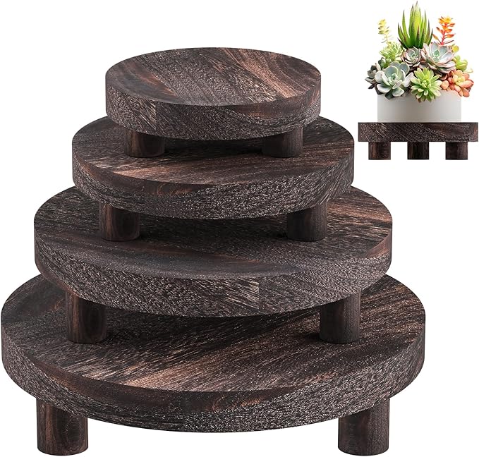 Wood Plant Stand Indoor Outdoor, 12/10/8/6" Round Wood Riser by Letyourd%C3%A9cormoreglamorous