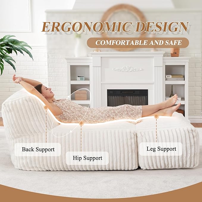 Hobestluk Big Bean Bag Lounger Chairs Large Beanbag Chair - Image 4