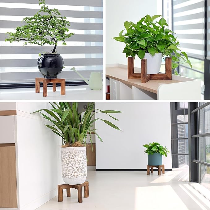 Plant Stand, Indoor/Outdoor Wood Plant Holder, Single Flower Pot Stand - Image 4