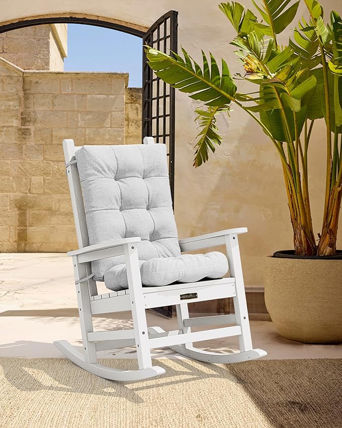 SERWALL HDPE Outdoor Rocking Chair Cushion Set of 2, Memory Foam Cushion Gray - Image 7