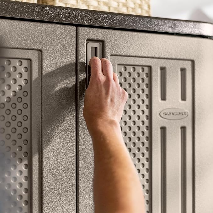 Suncast Tall Storage Cabinet, Platinum Resin Garage Storage Cabinet - Image 12