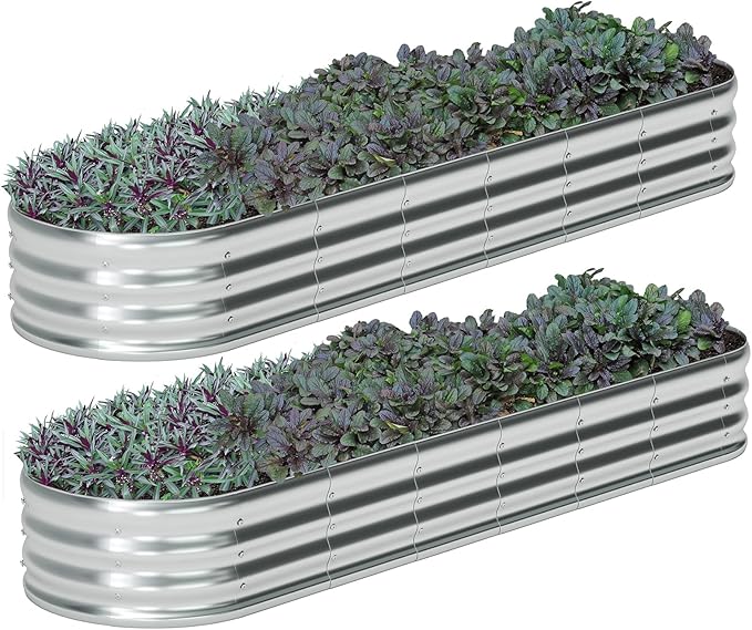 zizin 2 Pack Oval Galvanized Raised Garden Bed Kit 8x2x1ft Large Metal Planter by zizin