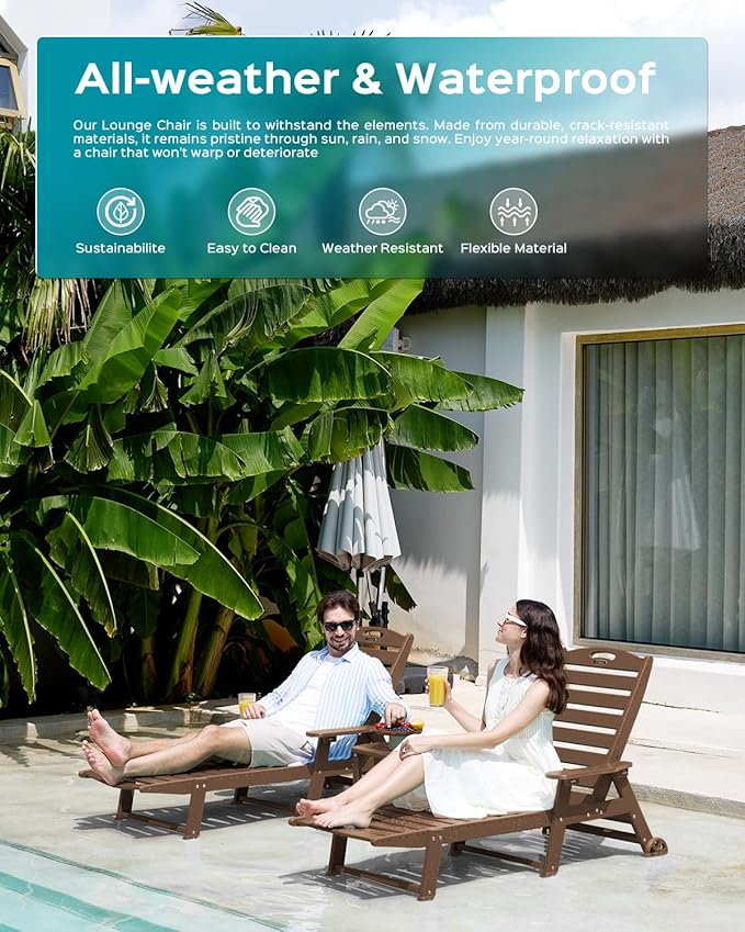 Ciokea Outdoor Chaise Lounge Chair Set of 2, Patio Lounge Chairs - Image 8