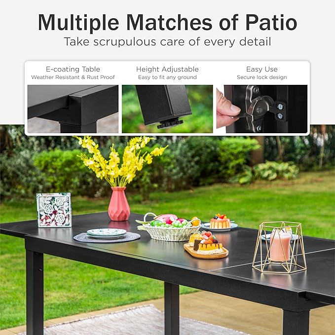 PHI VILLA Extra Large Expandable Patio Dining Table 99.2" × 35.5" Metal Outdoor - Image 5