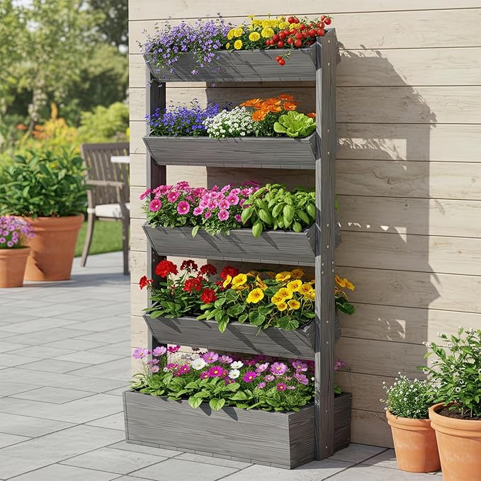 DoCred Vertical Wooden Raised Garden Bed, 5 Tier Upgraded Garden Planters - Image 8