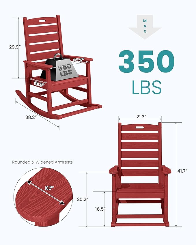 SERWALL Outdoor Rocking Chair Set of 2, Oversized Rocking Chair - Image 3