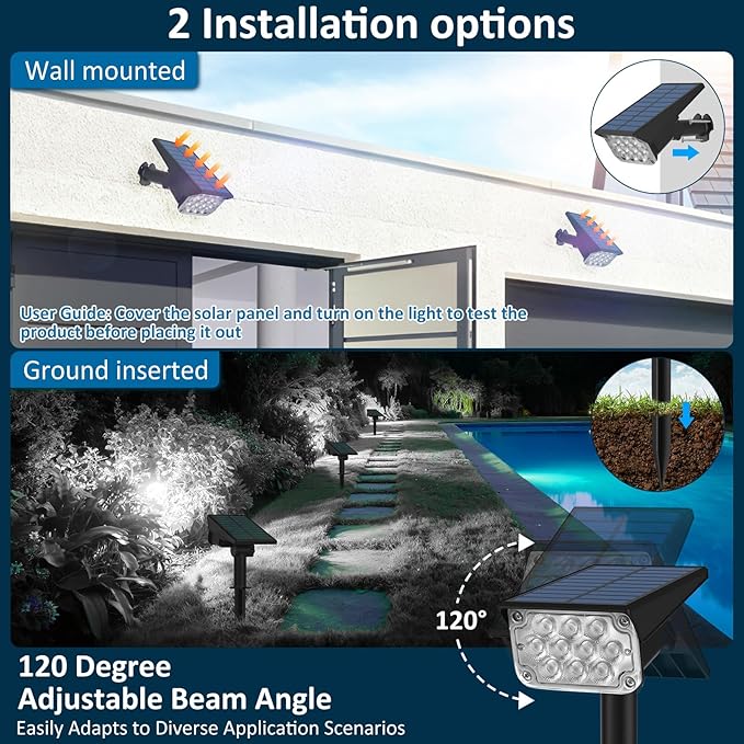 T-SUNUS Christmas Solar Spotlights White 6000K IP65 Waterproof 2-in-1 Outdoor - Image 4