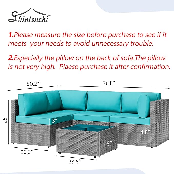 Shintenchi 5 Pieces Outdoor Patio Furniture Sets, Patio Sectional Sofa Couch - Image 7