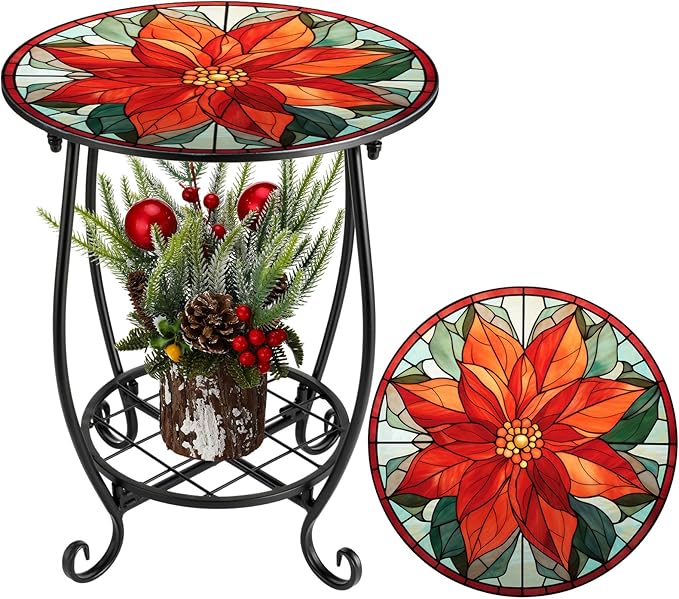 Outdoor Side Table Round Small Mosaic Patio Accent Indoor End Plant Coffee Tea by Cinnvoice