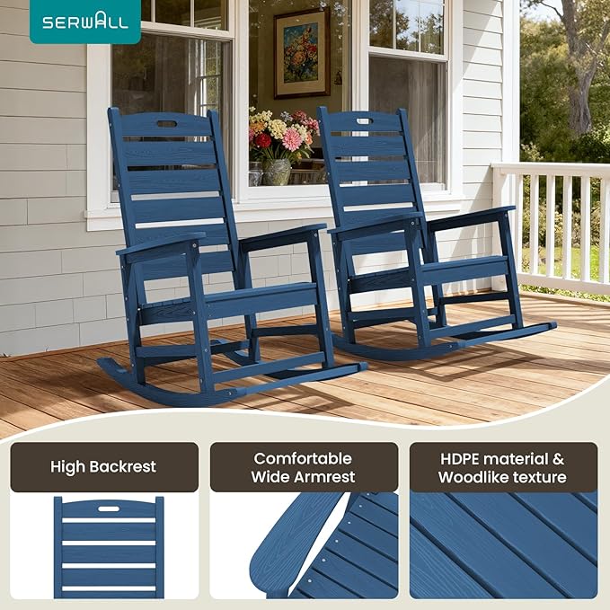 SERWALL Oversized Outdoor Rocking Chair, HDPE Patio Rocking Chair - Image 5