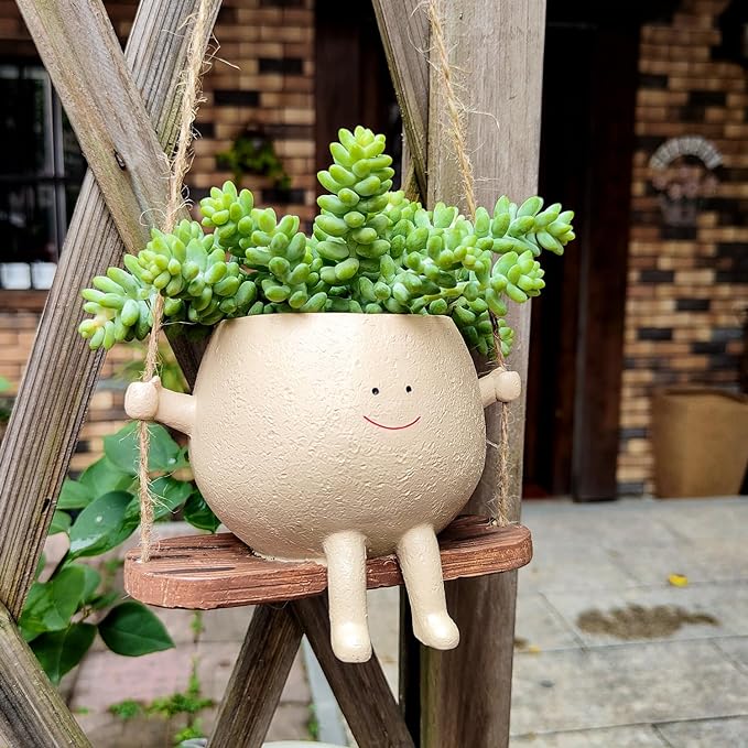 Swing Face Planter Pot Hanging Resin Flower Head Planters - Image 4