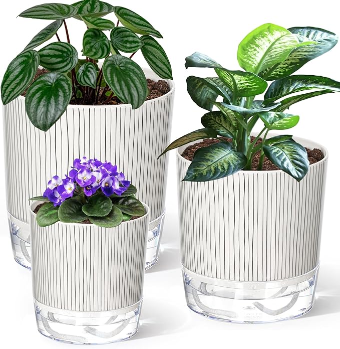 3 Pack Self Watering Pots for Indoor Plants, 4+5.5+6.3 Inch Self Watering Plant by Samhe