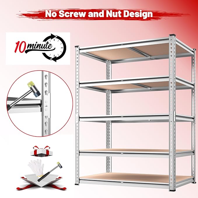 REIBII 2020LBS Garage Shelving Heavy Duty 5 Tier Storage Shelves Adjustable - Image 9