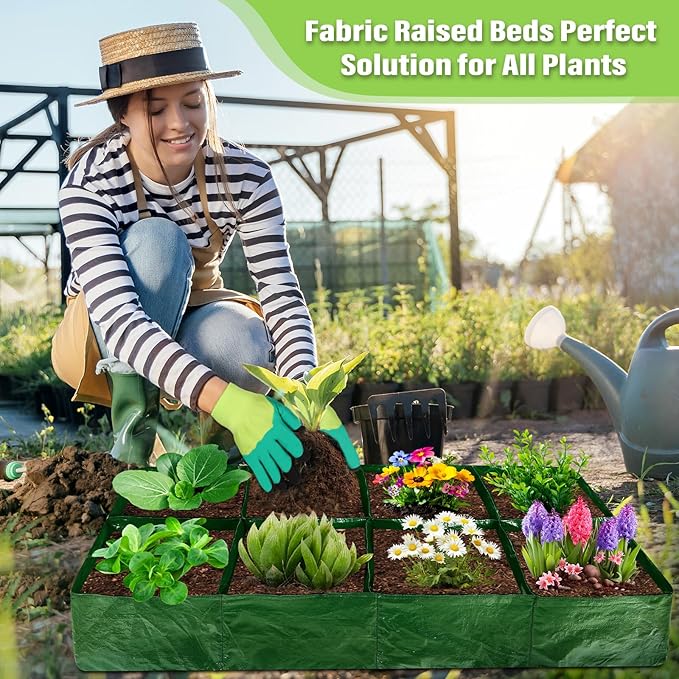 Fabric Raised Garden Bed, 2 Pack 8 Grids and 4 Grids, 128 Gallon Rectangle Grow - Image 6