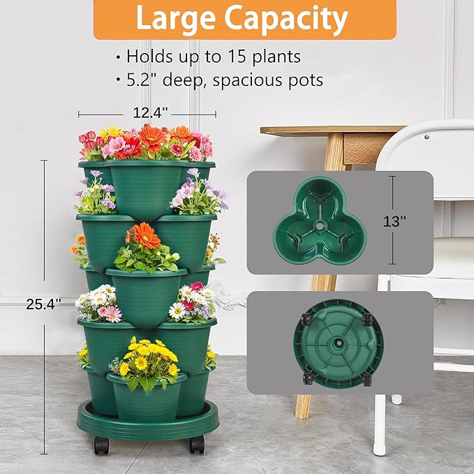VECELO 5 Tier Vertical Garden Planter, Self Watering Stackable Planters - Image 5