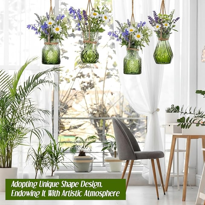 4 Pcs Stained Glass Hanging Vases Hanging Glass Planters Small Plant Terrarium - Image 4