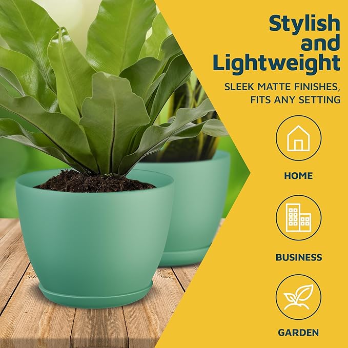 Mint Plant Pots with Drainage Holes & Saucers 3 Pack, Indoor & Outdoor - Image 3