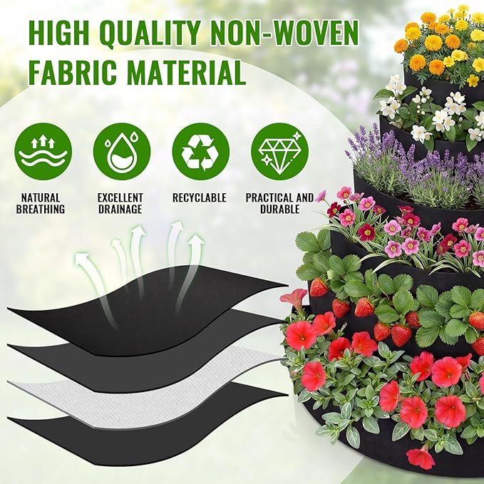 6 Tiered Strawberry Planter for Outdoor Plants, 47 Inch Heavy Duty Strawberry - Image 3