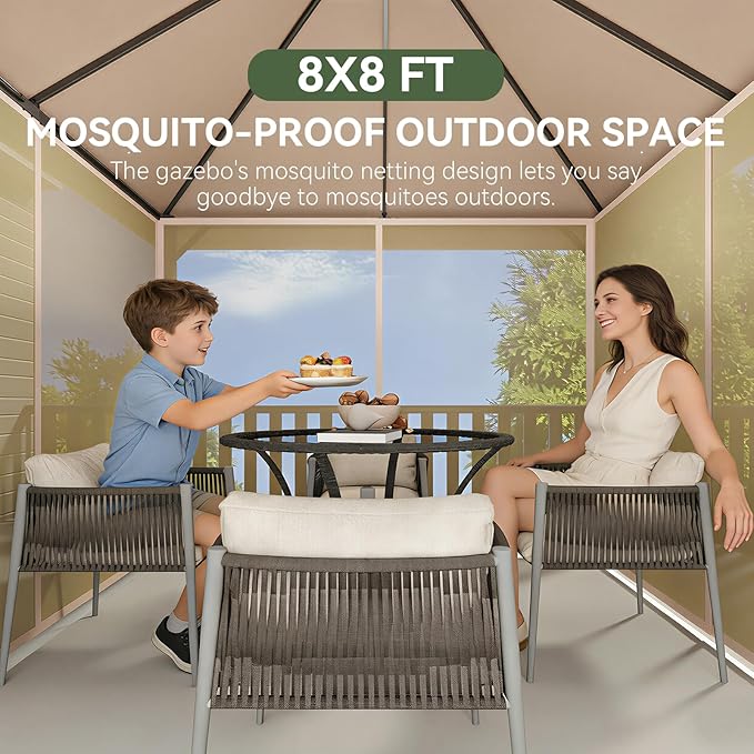 AOXUN Outdoor Gazebo for Patio 8x8 Metal Frame Canopy - Image 4