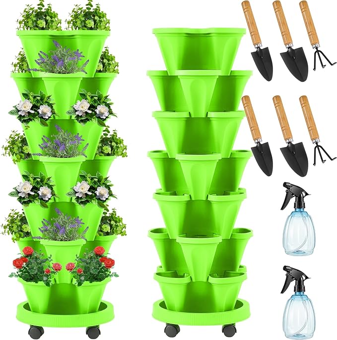 Umigy 2 Set of 7 Tier Vertical Planter Stackable Tower Planters Strawberry Herb by Umigy