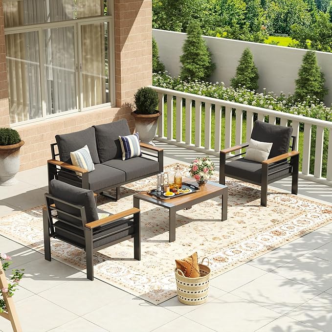 Aoxun Aluminum Patio Furniture Set 4 Seats, Oversized Outdoor Sectional - Image 7