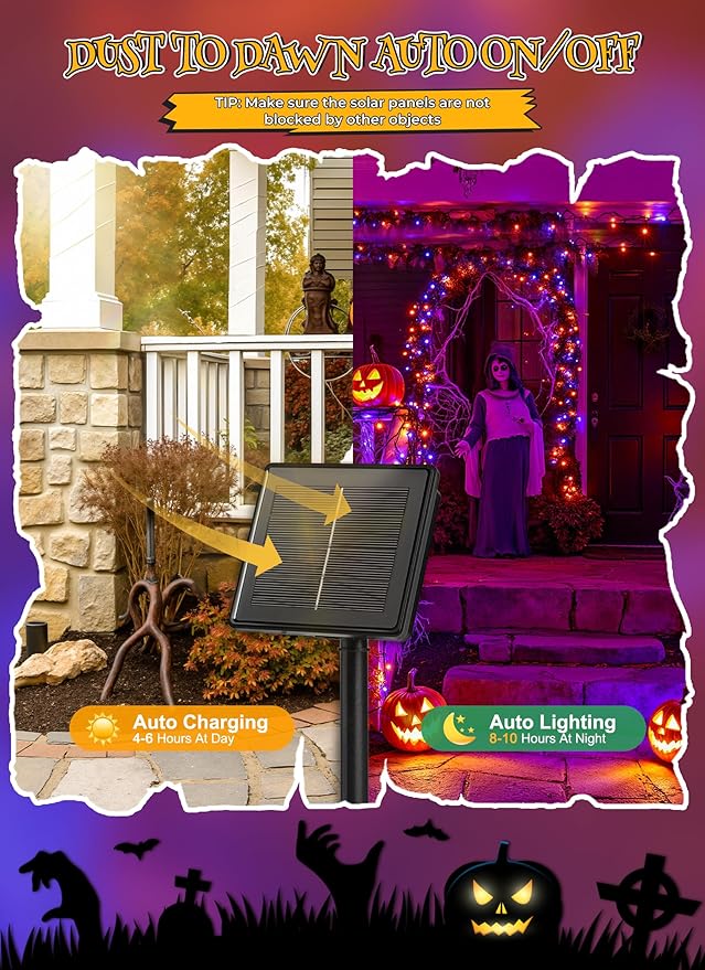 Brightown 4 Pack Solar Halloween String Lights, Total 184FT 480 LED Solar - Image 2