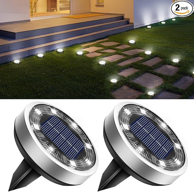 btfarm 2 Pack Solar Lights Outdoor, 8 LED Solar Ground Lights IP65 Waterproof by btfarmdecorativelighting