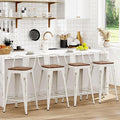 WENTMENT Bar Stools Set of 4, Industrial Style, Metal Frame, Distressed White by WENTMENT