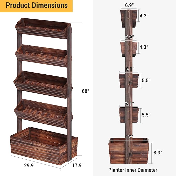 Vertical Wooden Raised Garden Bed Planters Wood Planter Kit Plant Stand Flower - Image 3