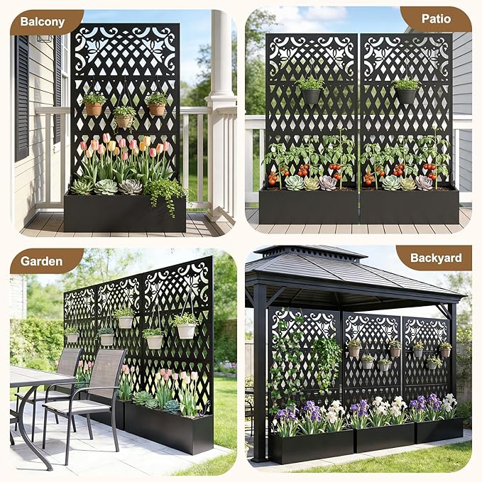 Metal Raised Garden Bed with Trellis & Privacy Screen, Modern Planter with - Image 7