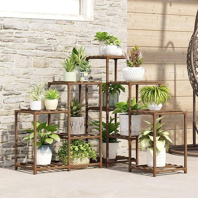 Bamworld Plant Stand Indoor Outdoor Corner Shelf 11 Potted Large Holder - Image 7