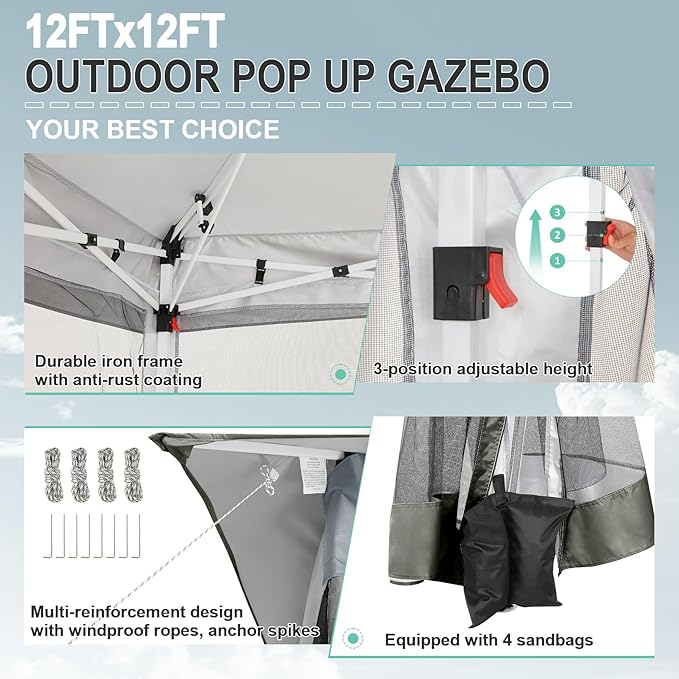 COBIZI 12x12 FT Pop up Gazebo on Clearance Outdoor pop up Canopy Tent, carpas - Image 3