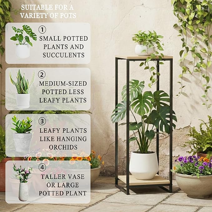 34" Tall Plant Stand Indoor, 2-Tier Modern Plant Shelf, Corner Flower Pot - Image 4