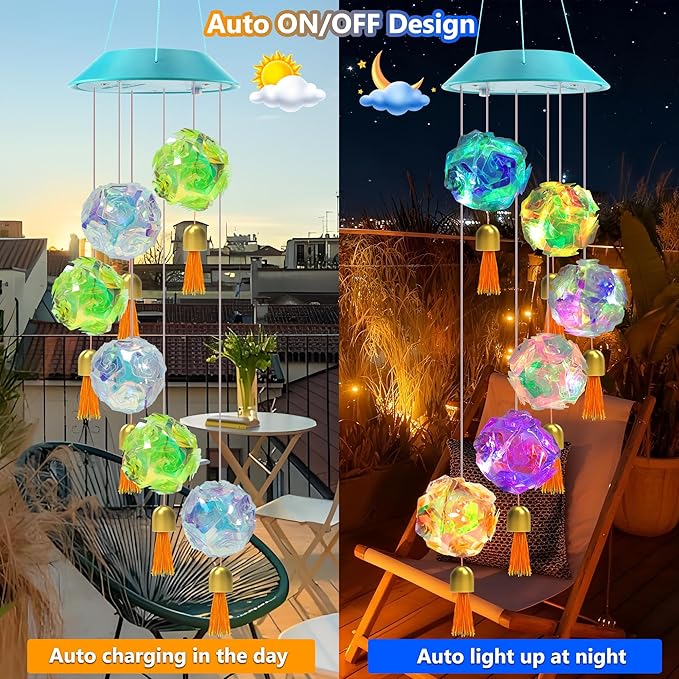 Toodour Solar Wind Chime, Color Changing Hydrangea Ball Wind Chimes LED - Image 5
