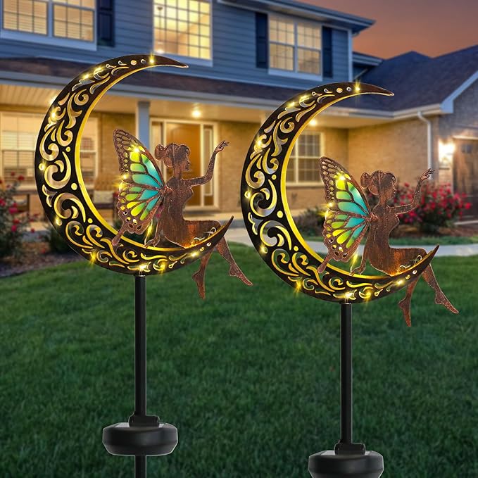 Afirst Solar Garden Lights Outdoor Decor Moon Fairy Stake Lights Waterproof - Image 7