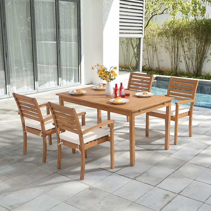 OC Orange-Casual Stackable Patio Dining Chairs Set of 2, Outdoor Acacia Wooden - Image 6