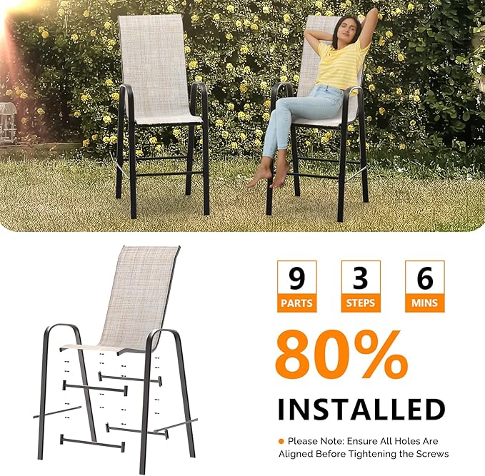 VINGLI Outdoor Bar Chairs Set of 8 – Stackable Outdoor Bar Stools - Image 7