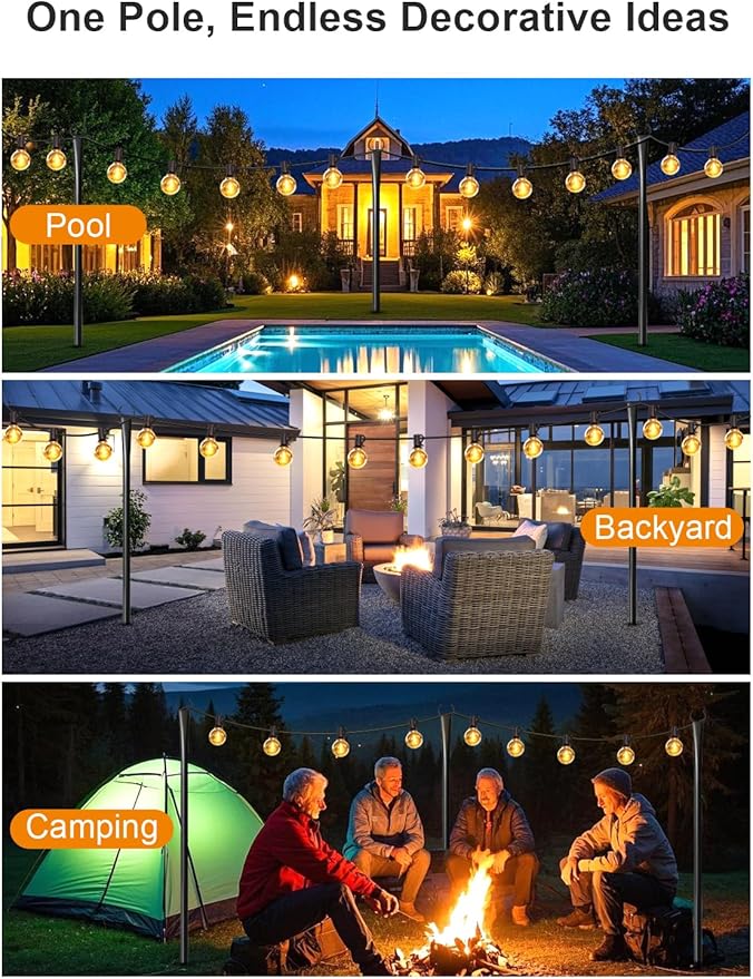 2 Pack String Light Poles for Outside, Thickened Metal Lights Hanger Pole - Image 2