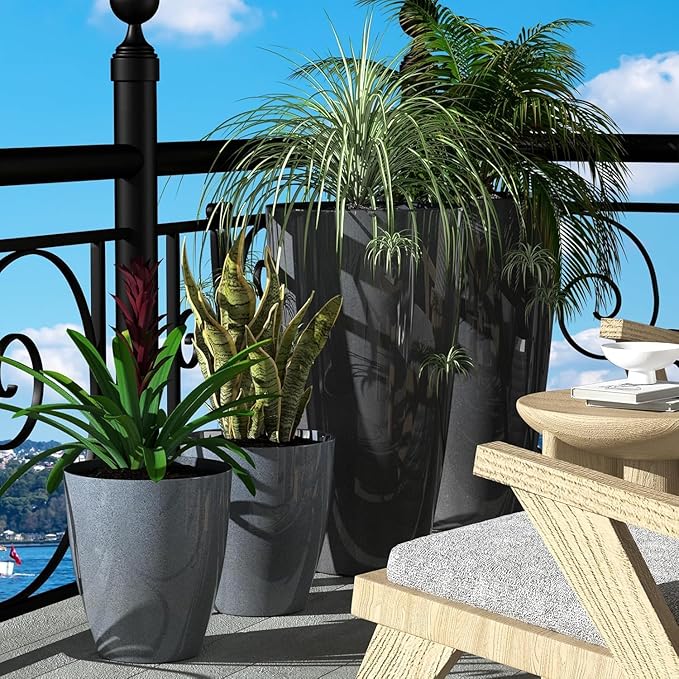 QCQHDU 10 inch Tall Planters for Indoor & Outdoor Plants, 2 Pack Sturdy - Image 5