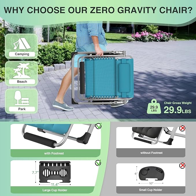 Suteck Oversized Zero Gravity Chair, 33In XXL Outdoor Recliner Chair - Image 5