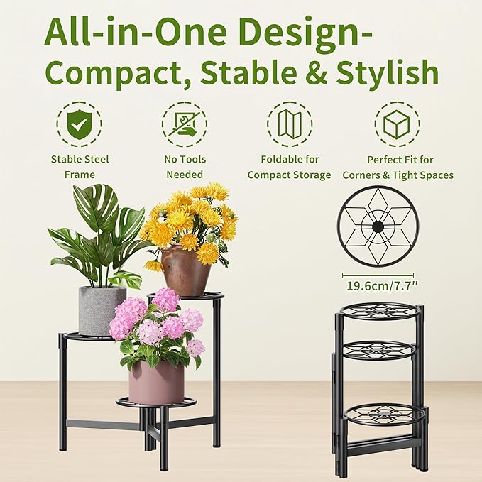 Tiered Plant Stand Outdoor 3 Tier Indoor Metal Flower Shelf - Image 5