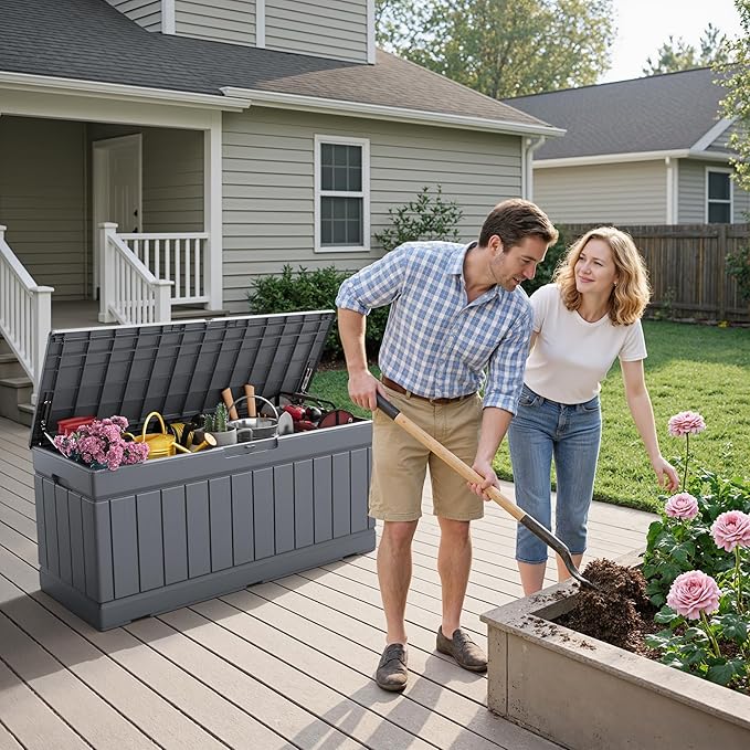 Flamaker Outdoor Storage Box 80 Gallon Resin Waterproof Deck Box Delivery Box - Image 7