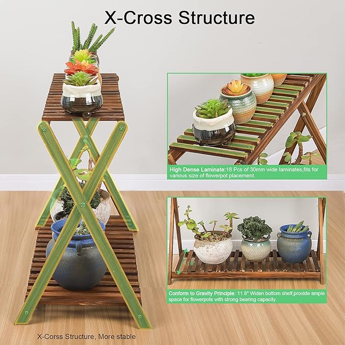 Wooden Plant Stand Indoor 2 Tier Narrow Plant Stand Outdoor Plant Shelf Display - Image 4