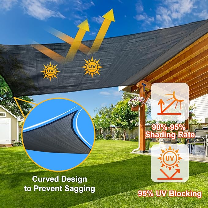 SUNLAX Sun Shade Sail 8' x 8' Dark Grey Square Canopy Sail Shade Cover UV Block - Image 4