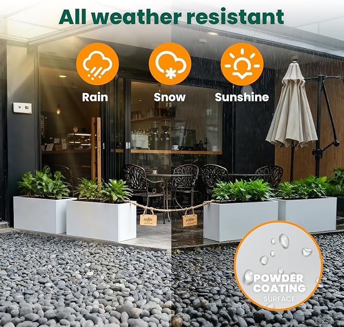 White Steel Planter Rectangular Outdoor Indoor Planter Box Galvanized Steel - Image 7