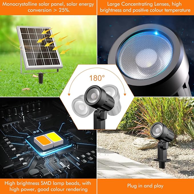 MEIHUA 6 in 1 Solar Spot Lights Outdoor, Solar Landscape Spotlights - Image 3